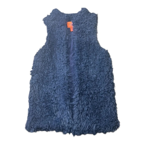 Chelsea & Violet Faux Fur Open Front Long Vest Navy Blue Size Small - Picture 8 of 10